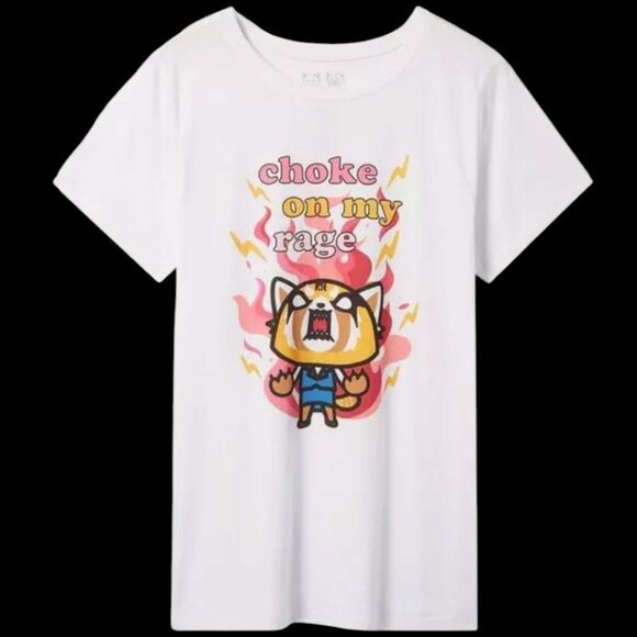 5X 28W Pink Aggretsuko Tee Flames Sanrio Choke On My Rage Plussize Fox Cartoon - Picture 1 of 7